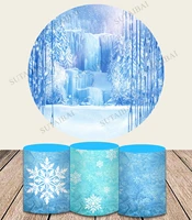 round circle winter frozen girls birthday party backdrops snowflake snow ice photography backgrounds cylinder covers