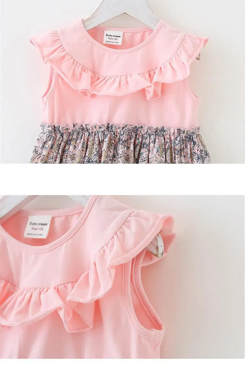 

2020 New Children Summer Printed Floral Dresses Girls Sleeveless Cute Flower Clothes Pink Lotus Leaf Dress Girls Casual Dress