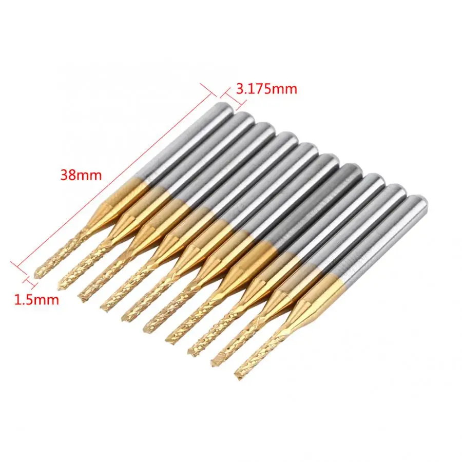 

1/8" Shank end mill bit set,10pcs1.5mm Coated CNC End Mill,Sufficient Anti-Bending Strength