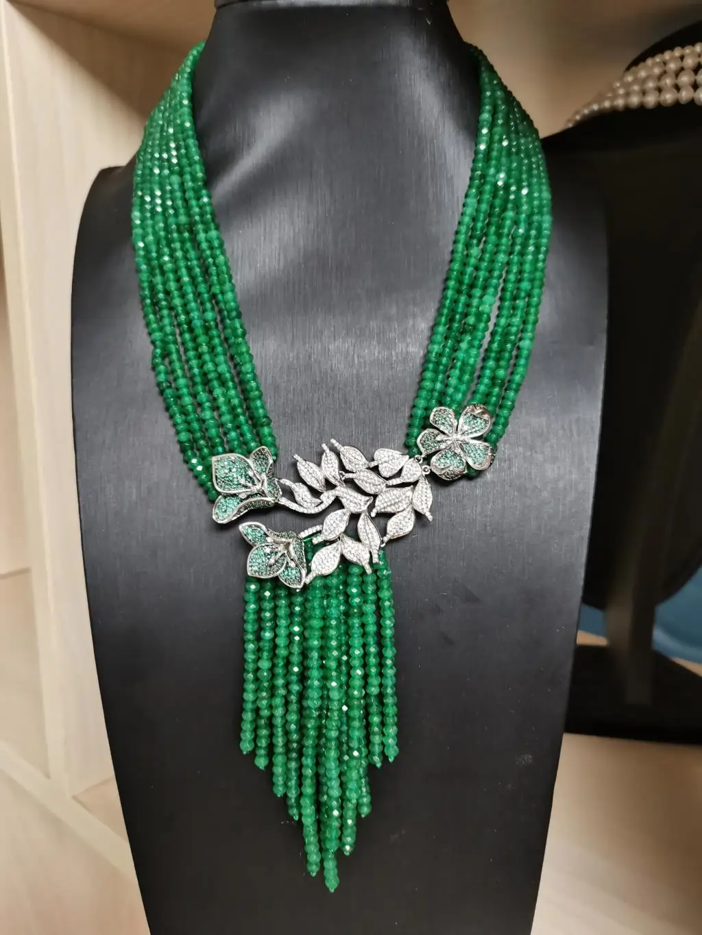 New style 6strands red green stone tassels necklace micro inlay zircon leaf accessorie 45-52cm fashion jewelry