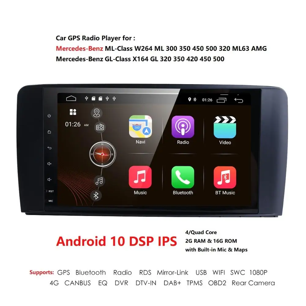 Android10 2 DIN PX5 автомобильный радиоплеер для Benz ML W164 GL X164 ML300 350 450 500 GL350 550