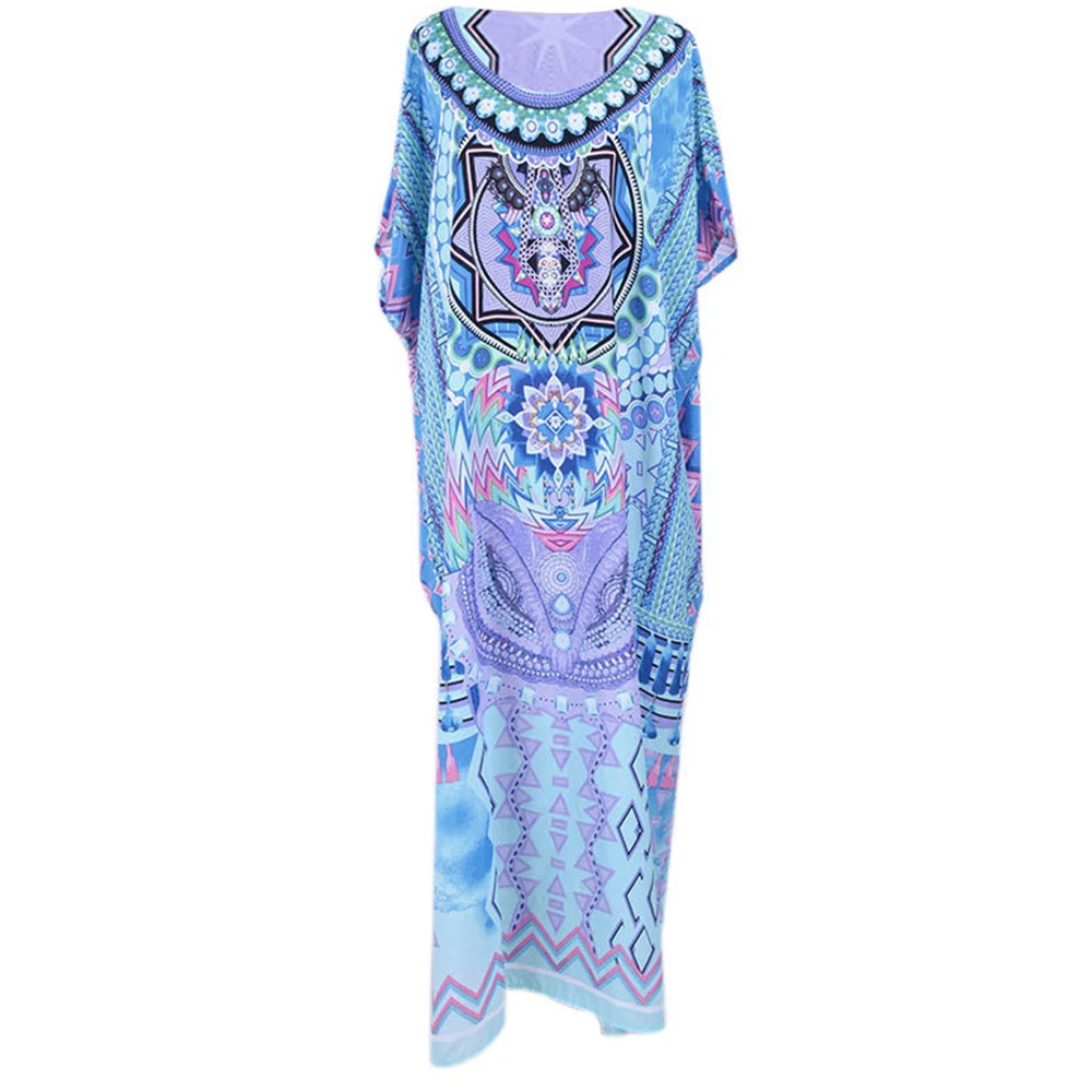 Oversize Cotton Print Beach Dress Kaftan Cover Up Pareos De Playa Mujer Beachwear Female Boho Batwing Sleeve Ethnic Maxi Robe | Женская