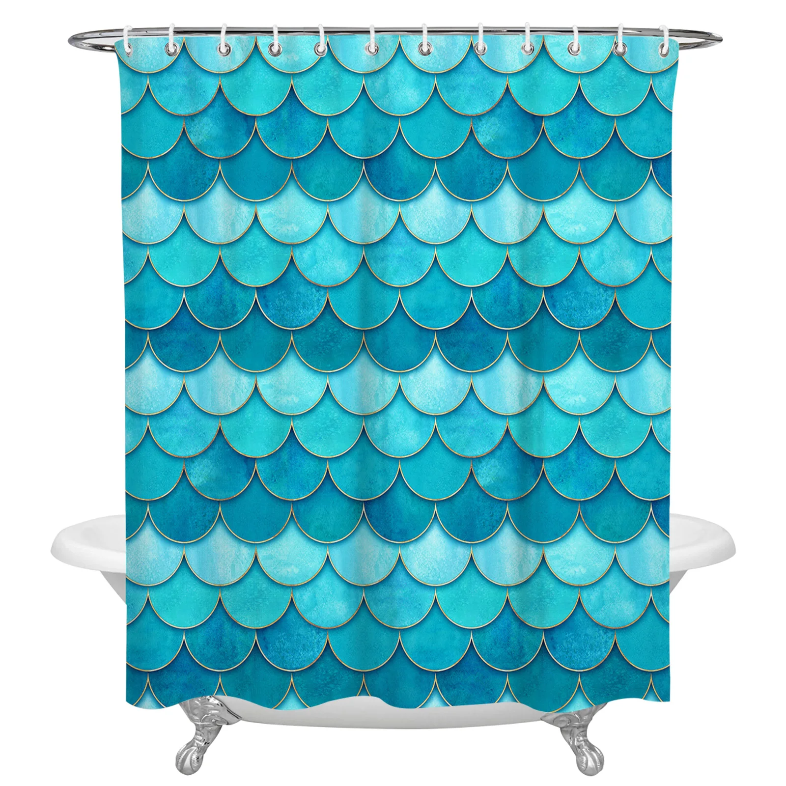 

Gradient Fish Scale Texture Shower Curtain Waterproof Polyester Fabric Shower Curtains Home Decoration Curtain with Hook