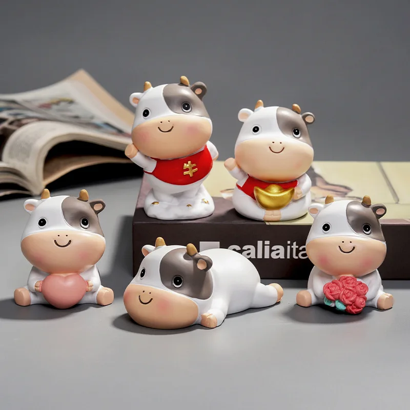 

Cute cartoon New Year of the Ox Cute Cow resin furnishings Home Office Desktop Car decoration craft gifts furnishings