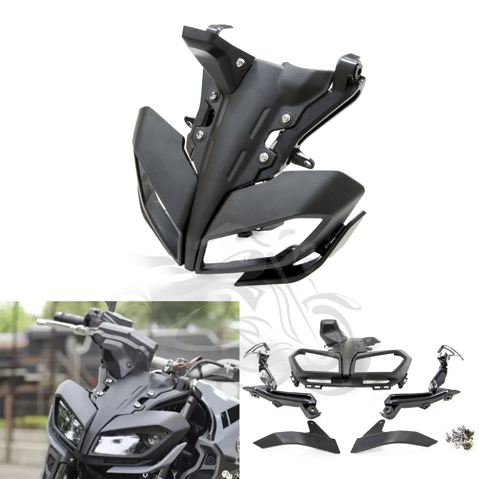 Motorcycle Headlight Front Head Cowl Upper Nose Fairing Holder Cover Set Fit for MT-09 MT09 MT 09 2017 2018 2019 2020 FZ-09 fz09