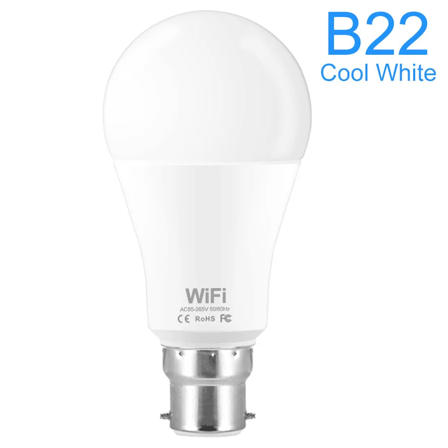 B22 White Умная лампа с Wi-Fi управлением, умный светодиодный светильник 15 Вт E27, светильник с регулируемой яркостью, поддержка Amazon Alexa, Google Home, светодиодный светильник с дистанционным управлением для дома - Испускаемый цвет: B22 White