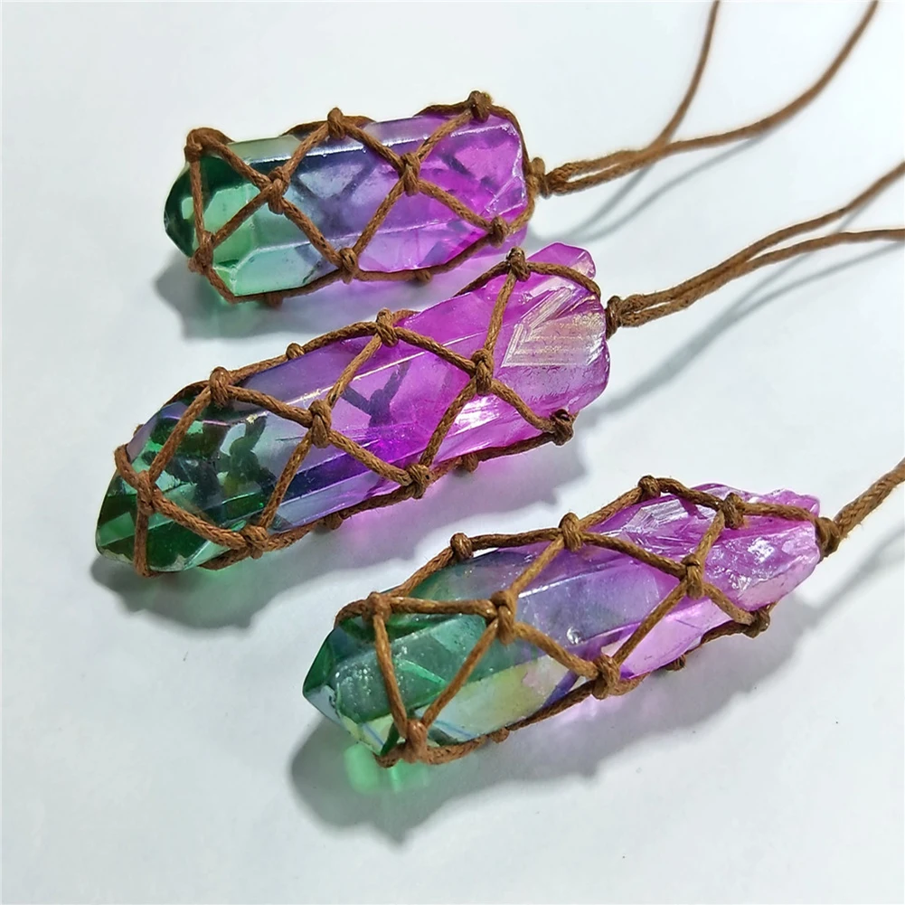 Unisex Natural Faux Crystal Column Pendant Handmade Weave Rope Necklace Jewelry Pen | Украшения и аксессуары