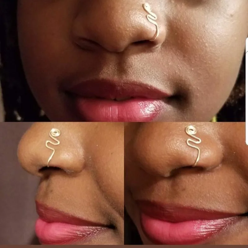 

European fashion special-shaped pure handmade copper plated real gold nose ring geometric false nose ring nose jewelry