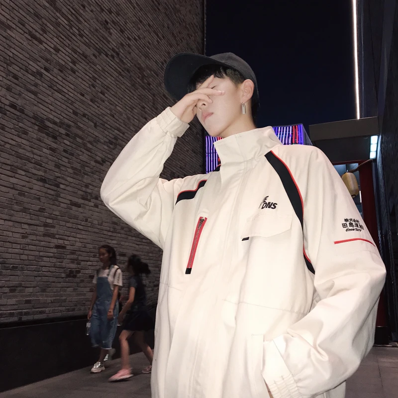 

New Autumn Clothing Loose Coat Ins Original Old Trend Stand Lead bomber Jacket Student Baseball Serve Thin windbreaker Black