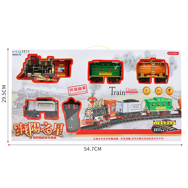 

New RC Electric Steam Railway Children's Track Toys Suit Simulation Model Smoke Charging Classic Remote Christmas Train Toys