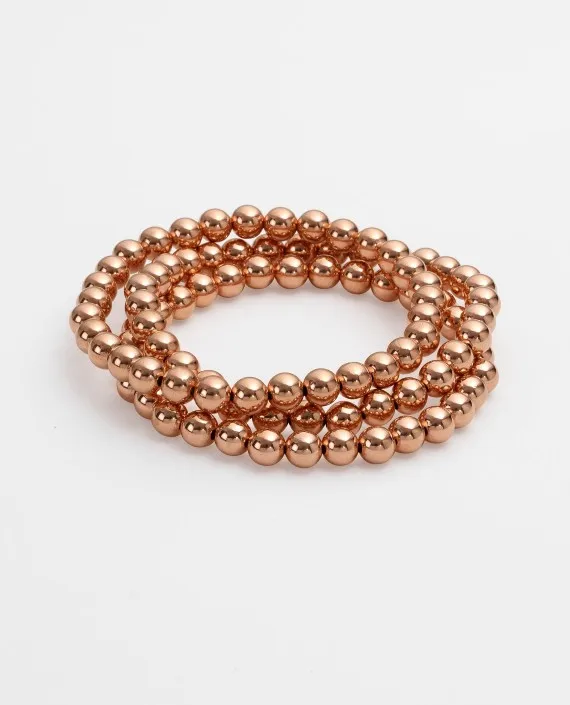 Shiny Luxurious Copper Beads Bundle Stack Stretch Bracelet Women Femme 3PCS 5mm High Quality Brass Jewelry Gift Wholesale | Украшения и