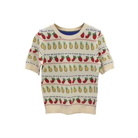 2020 summer women designer fruits pattern knitted sweaters girls sweet short sleeve o neck sweater t shirt top jc476