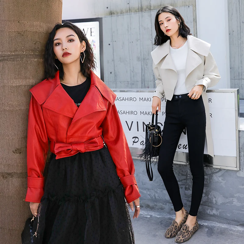 Женская куртка из искусственной кожи на весну новинка 2020 Повседневная Черная