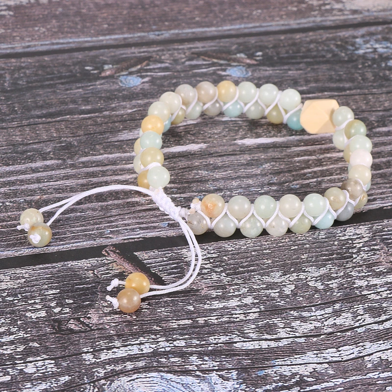 Женский браслет с натуральным амазонитом и бусинами для девушек деревянный 2