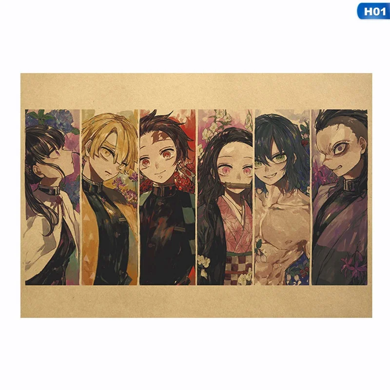 

Anime Poster Kraft Paper Vintage Posters Demon Slayer: Kimetsu No Yaiba Tanjirou Nezuko Home Room Art Wall Stickers