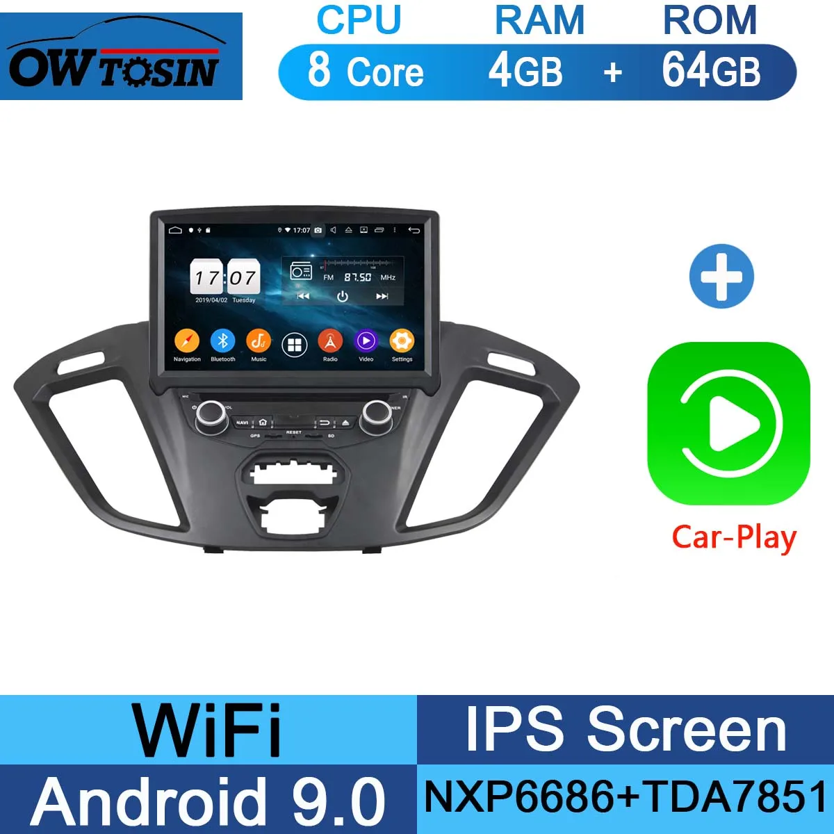 64G CarPlay Android " ips 1920*1080 8 ядерный 4G+ 64G Android 9,0 автомобильный dvd-плеер для Ford Transit Custom 2013 DSP радио gps - Цвет: 64G CarPlay Android
