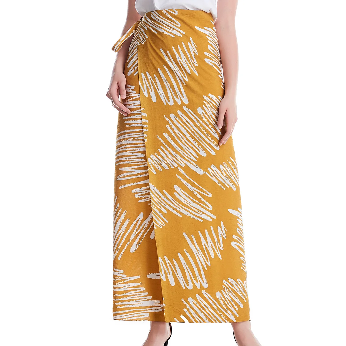 Новая модная женская юбка с принтом повседневная Хлопковая Женская Макси