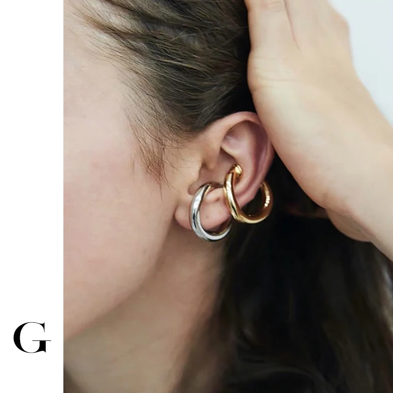 

GHIDBK Nice Minimalist Unisex Shaped C Solid Ear Clips Big&Mid Chunky Statement Cartilage Earrings Simple Geometric Ring Earring