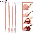Monja 3 вида стилей, розовое золото, двойной конец, нержавеющая сталь, для дизайна ногтей, кутикулы, толкатель, для очистки пальцев, омертвевшая кожа, удаление файлов, инструмент для маникюра