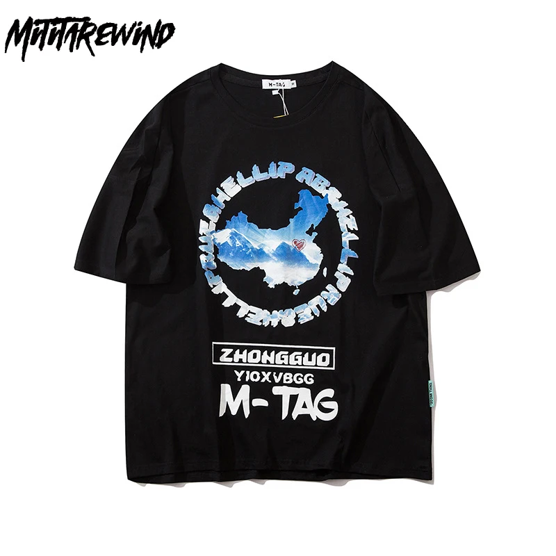 

Hip Hop T Shirts Men Creative China Map Print Short Sleeve T-shirts Men Fashion Casual Loose Oversized Couples Tees Shirts Tops