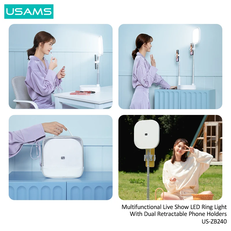 USAMS Portable Phone Holder Wireless Live Broadcast Stand Dimmable LED Video Fill Light With Remote Control For iPhone Android | Мобильные