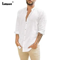 2021 single breasted tops plus size 3xl men blouse solid long sleeve casual linen shirt blusas homme ropa sexy man clothing