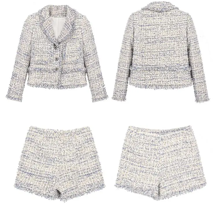 Женский твидовый костюм из двух предметов элегантный подиумный шерстяной пиджак