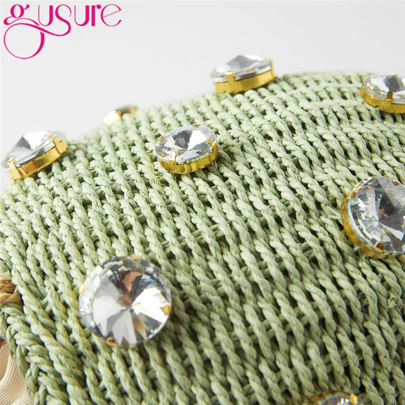 Gusure Green Diamonds Straw Handbags For Women Hand-woven Rattan Bag Female Tote 2021 New Summer Holiday Bohemia Beach |