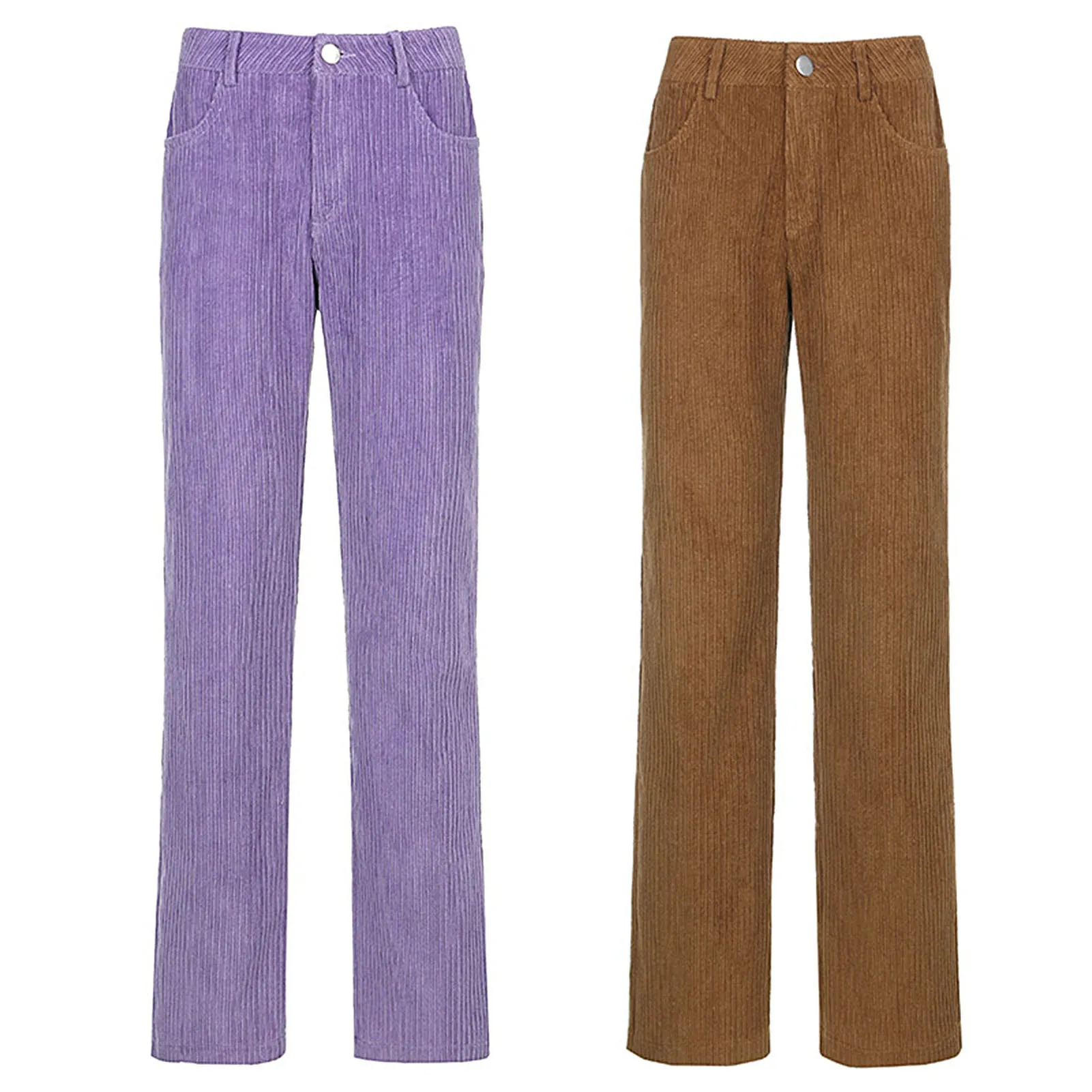 

Women Zip Button Corduroy Trousers High Waist Solid Color Loose Straight Pants Loose Straight Pants