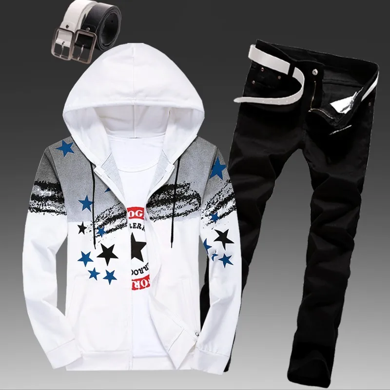 Спортивный костюм мужской из двух предметов свитшот с капюшоном и принтом в