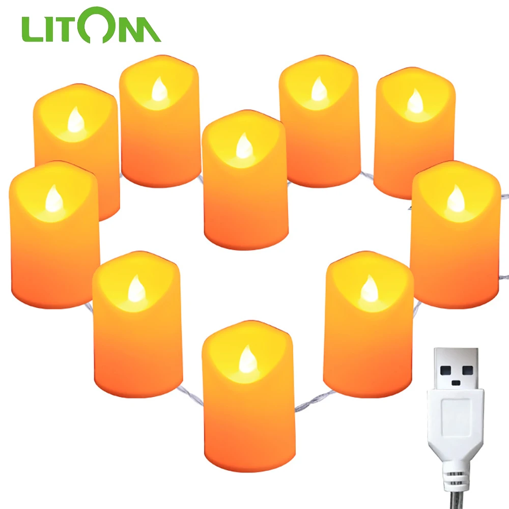 СВЕТОДИОДНАЯ Гирлянда для свечей LITOM 1 5 м теплый белый яркий свет питание от USB с