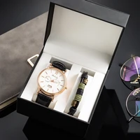 fashion quartz watches bracelet 2pcs men calendar leather watch business wristwatch clock cowhide bracelets relogio masculino