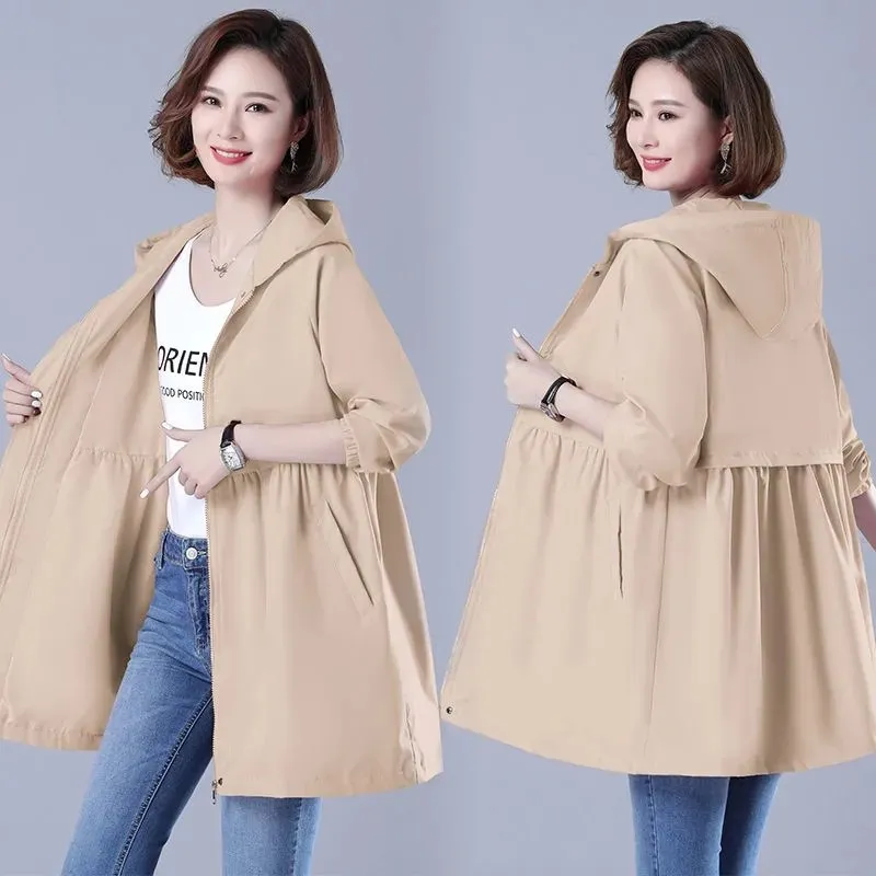 

Double-layer lining Women's Windbreaker Mid-length Trench coat 2021 New Spring Autumn Korean Loose Hooded Coats Large size M-4XL