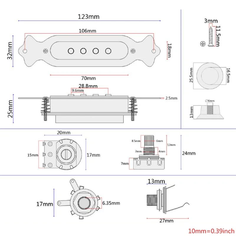 

Guitar 500K Control Line Sound Hole Pickup For Cigar Box
