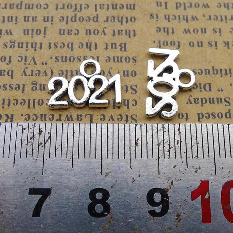 

10pc10*14mm Alloy 2021 Digital Pendant Antique Silver Jewelry Accessory Keychain, Necklace Dly
