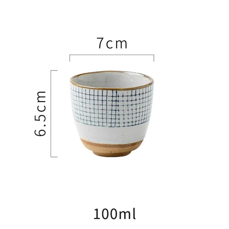 

Ceramic Soup Cup Coarse Pottery Hand Painted Lattice Pattern Teacup Originality Coffee Cup Wine Cups