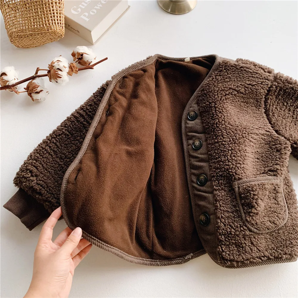 New 2020 Baby Girl Wool Jacket for Fur Coats Toddler Outfits Thick Jackets Kids Winter Clothes Children Outerwear | Детская одежда и