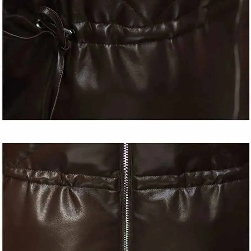Женский пуховик из натуральной кожи зимняя кашемировая кожаная куртка овечьей с