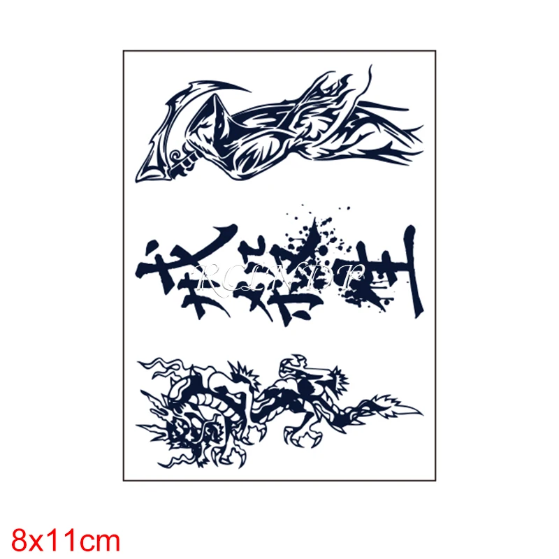 Водостойкая Временная тату-наклейка Дракон Китайские слова крутой дизайн