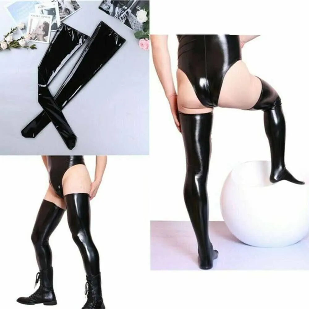 

Men's Wet Look Latex Leather Thigh High Footed Stockings Tights Socks Clubwear Socks Exotic Formal Wear Suit Men Sexy High Stock