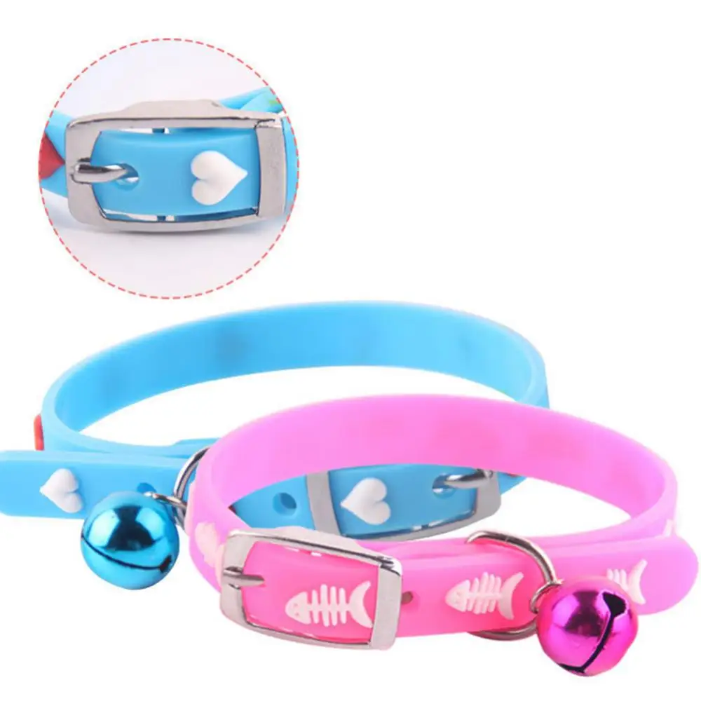 

Pet silicone bell collars Cute pattern Fishbone Heart Pattern Dog Puppy Pet Collar Adjustable Necklace with Bell Neck Ring hot