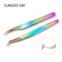 rainbow tweezers for eyelashes extension stainless steel colorful high precision grafting false eyelashes eyebrow makeup tools