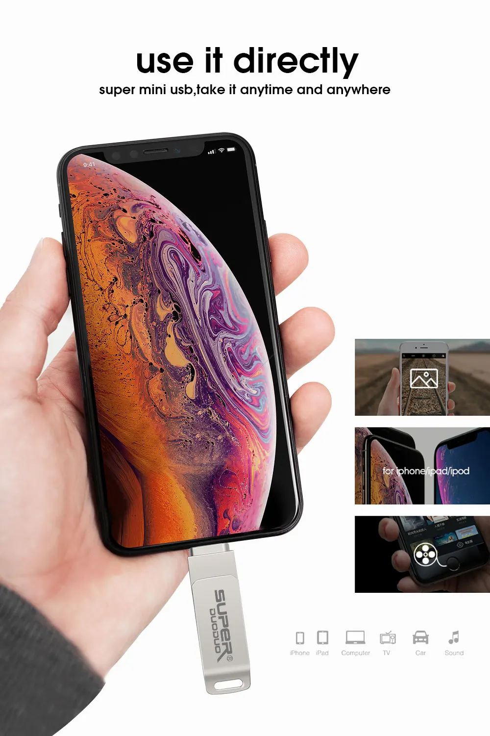 USB флэш-накопитель для iPhone X/8/7/7 Plus/6 Plus/6s/5/SE/ipad металлический флэш-накопитель HD флеш-накопитель 8 Гб оперативной памяти, 16 Гб встроенной памяти, 32 ГБ, 64 ГБ, 128 ГБ флэш-накопитель usb 2,0
