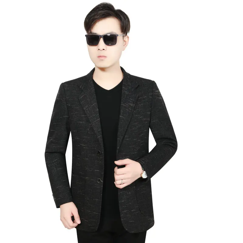 Осень зима Мужской приталенный Блейзер темно красный черный синий с зубчатым