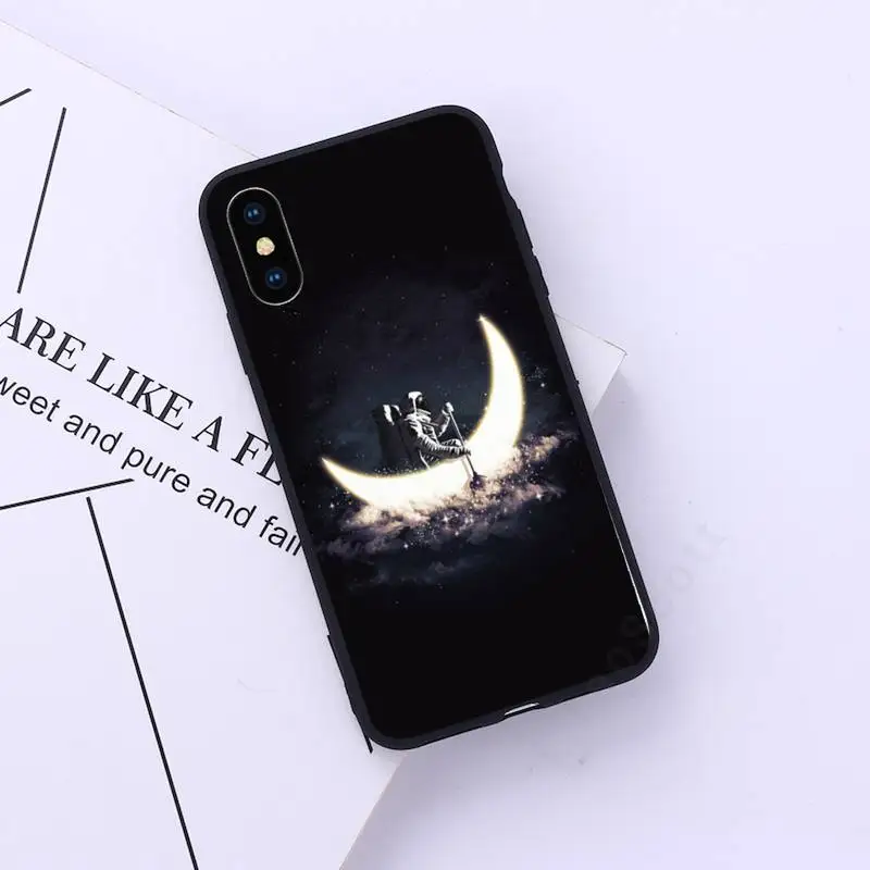 

Black White Moon Stars Space Astronaut Phone Case for iPhone 11 12 mini pro XS MAX 8 7 6 6S Plus X 5S SE 2020 XR