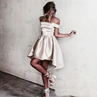 ТРАПЕЦИЕВИДНОЕ вечернее платье с открытыми плечами для выпускного вечера, женское атласное мини-платье без рукавов выше колена с открытой спиной