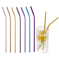 50pcs reusable drinking straws metal high quality 304 stainless steel bent straws for drink 215mm