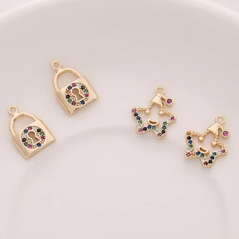 

Pure Copper Micro Inlaid Color Zircon Lock Pendant Personality Necklace Bracelet DIY Jewelry Accessories Gift For Women Girls