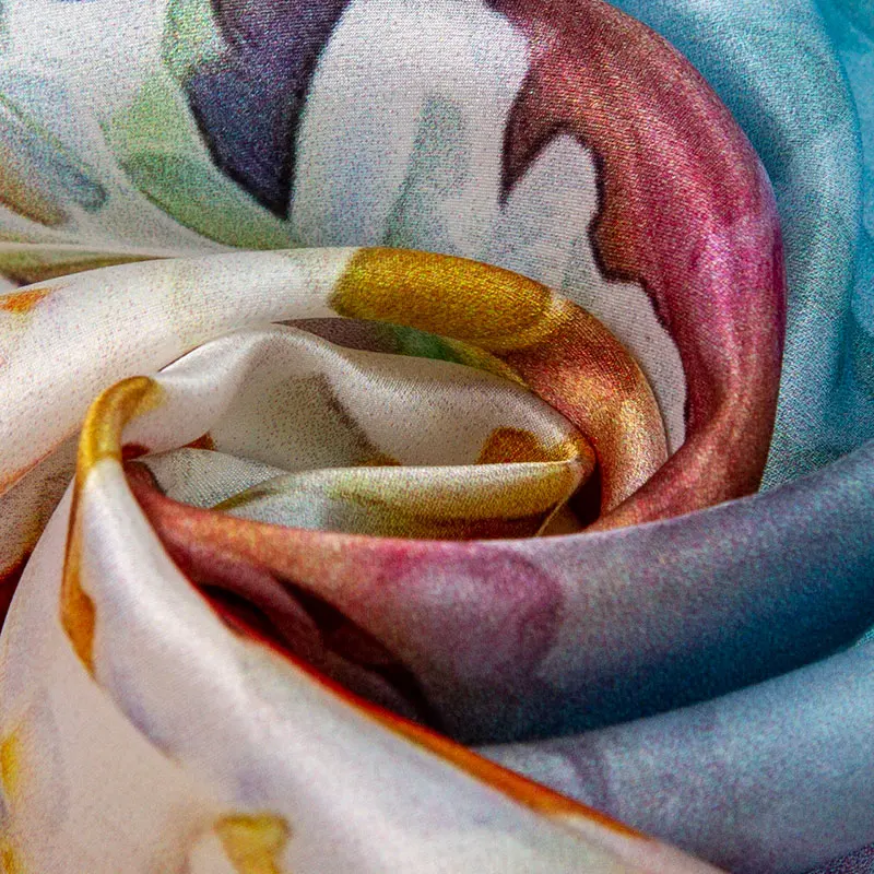 High-quality Pure Silk Scarf Women Bandana Female Hair Top Women's Natural Square Headband Head for Rose |