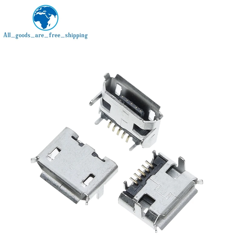100 шт. Micro USB 5 контактов без боковой Ox horn Женская розетка usb с плоским горлышком
